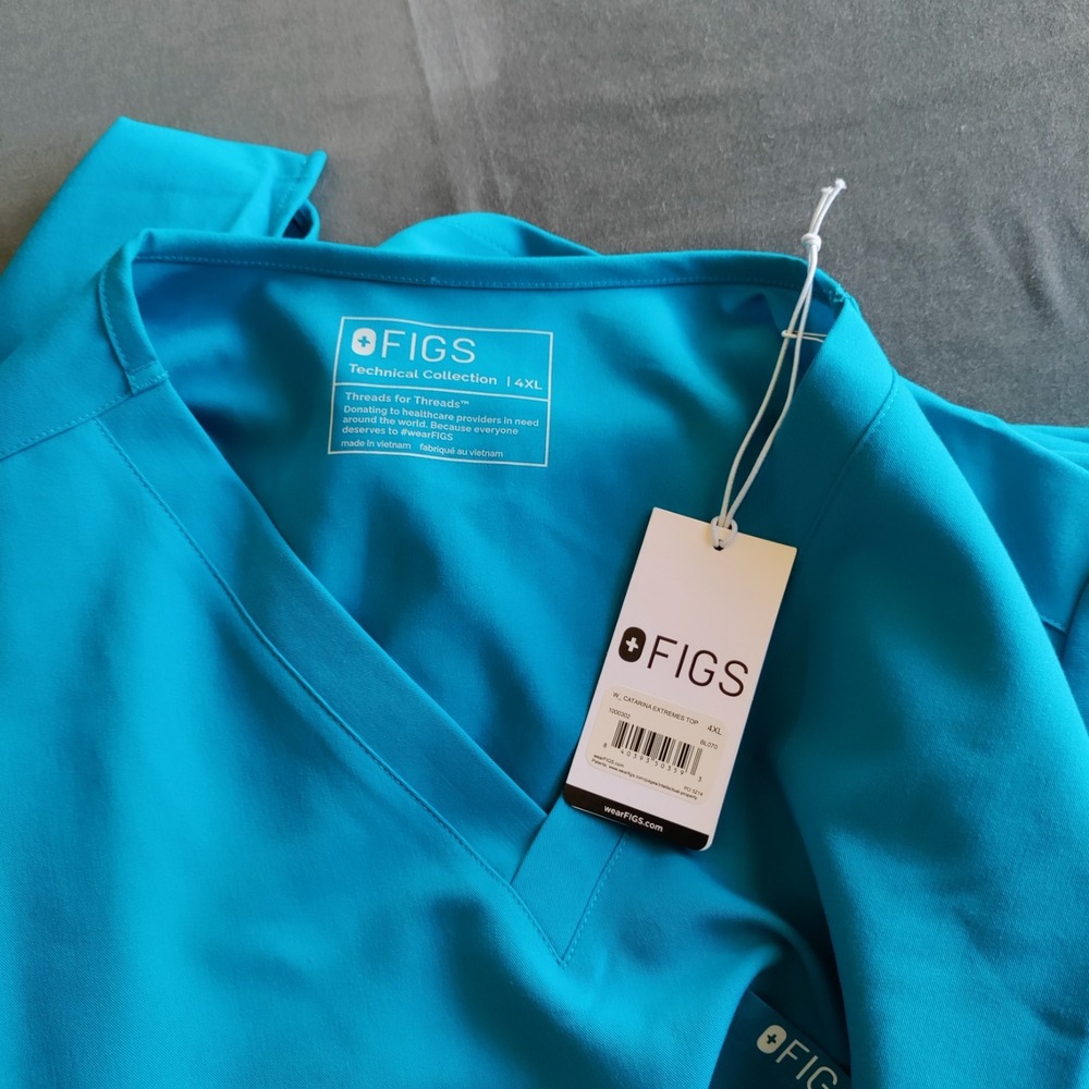 NWT Figs 4XL Catarina Extremes Ocean Blue One-Pocket‎ Medical Nurse Scrub Top - Picture 8 of 13
